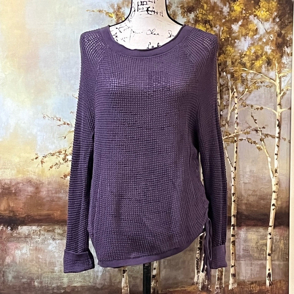 EUC EXPRESS Purple Loose Knit Top with Adjustable Side Rushing